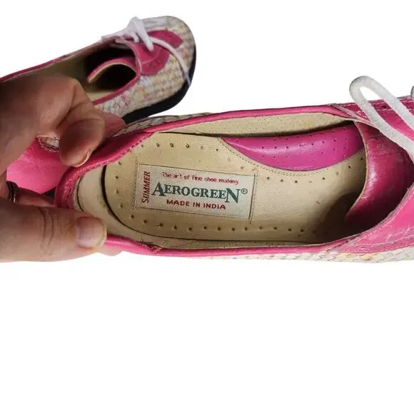 Aerogreen Women's Golf Shoes Pink Weave Leather Preppy Classic Retro 9 - Picture 5 of 6